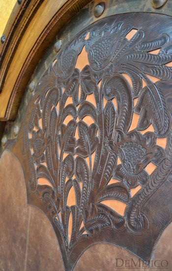 Old Wood Alamo Cincel Bed, Mediterranean Bed, Tooled Leather Bed