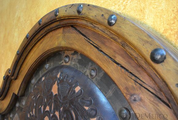 Old Wood Alamo Cincel Bed, Mediterranean Bed, Tooled Leather Bed