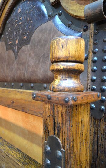 Old Wood Alamo Cincel Bed, Mediterranean Bed, Tooled Leather Bed