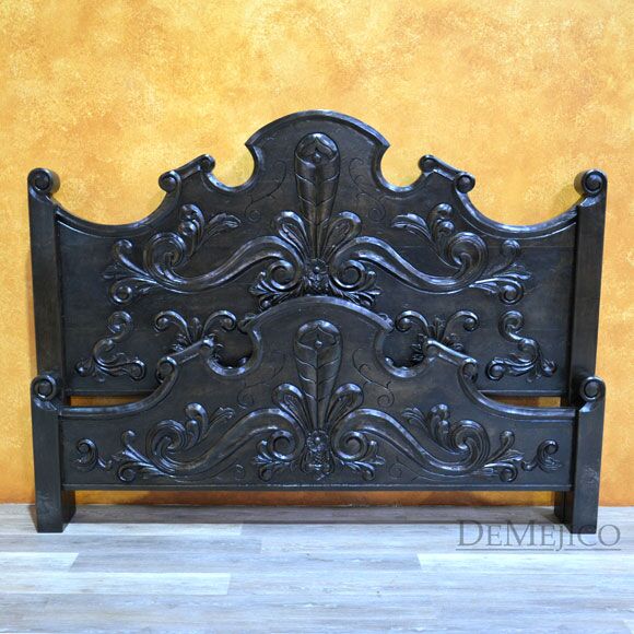Dark Conquista Bed, Spanish Colonial Bed, Hand Carved Bed