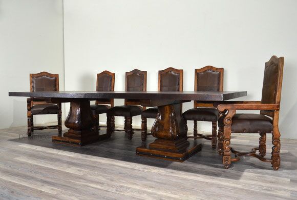 Mesa Hoja with Copper Top, Spanish Style Dining Table