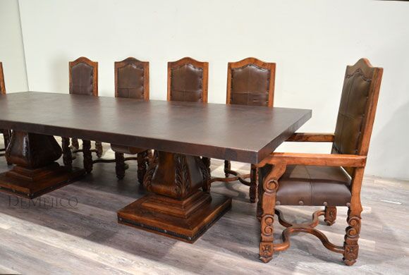 Mesa Hoja with Copper Top, Spanish Style Dining Table