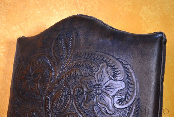 Tooled Chapital Hand Carved Spanish Barstool, Spanish Revival Barstools