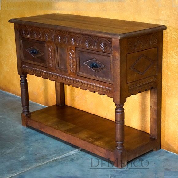 Small Spanish Revival Console, Spanish Carved Console