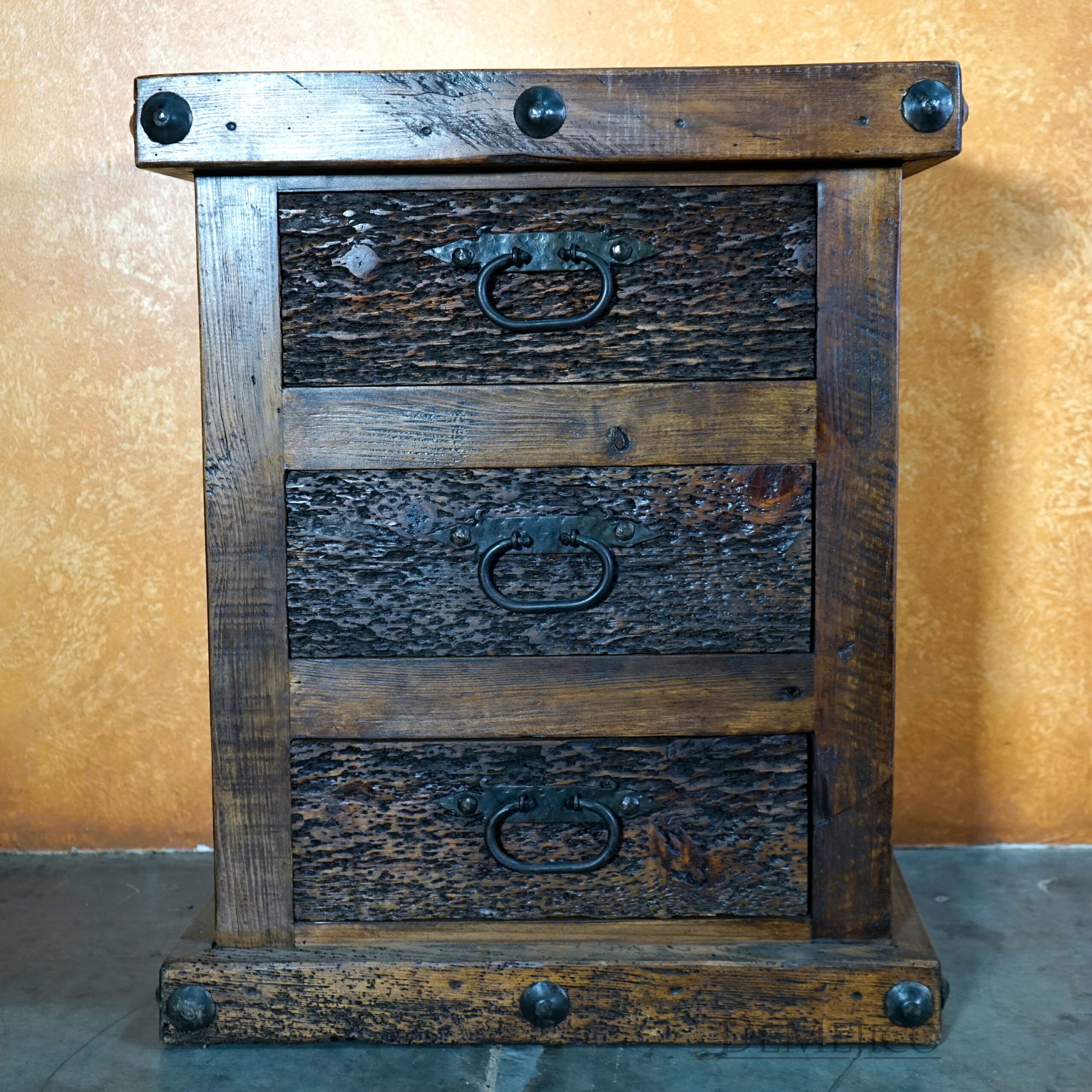 3 Drawer Troje Rustic Nightstand, Old World Nightstand - Demejico