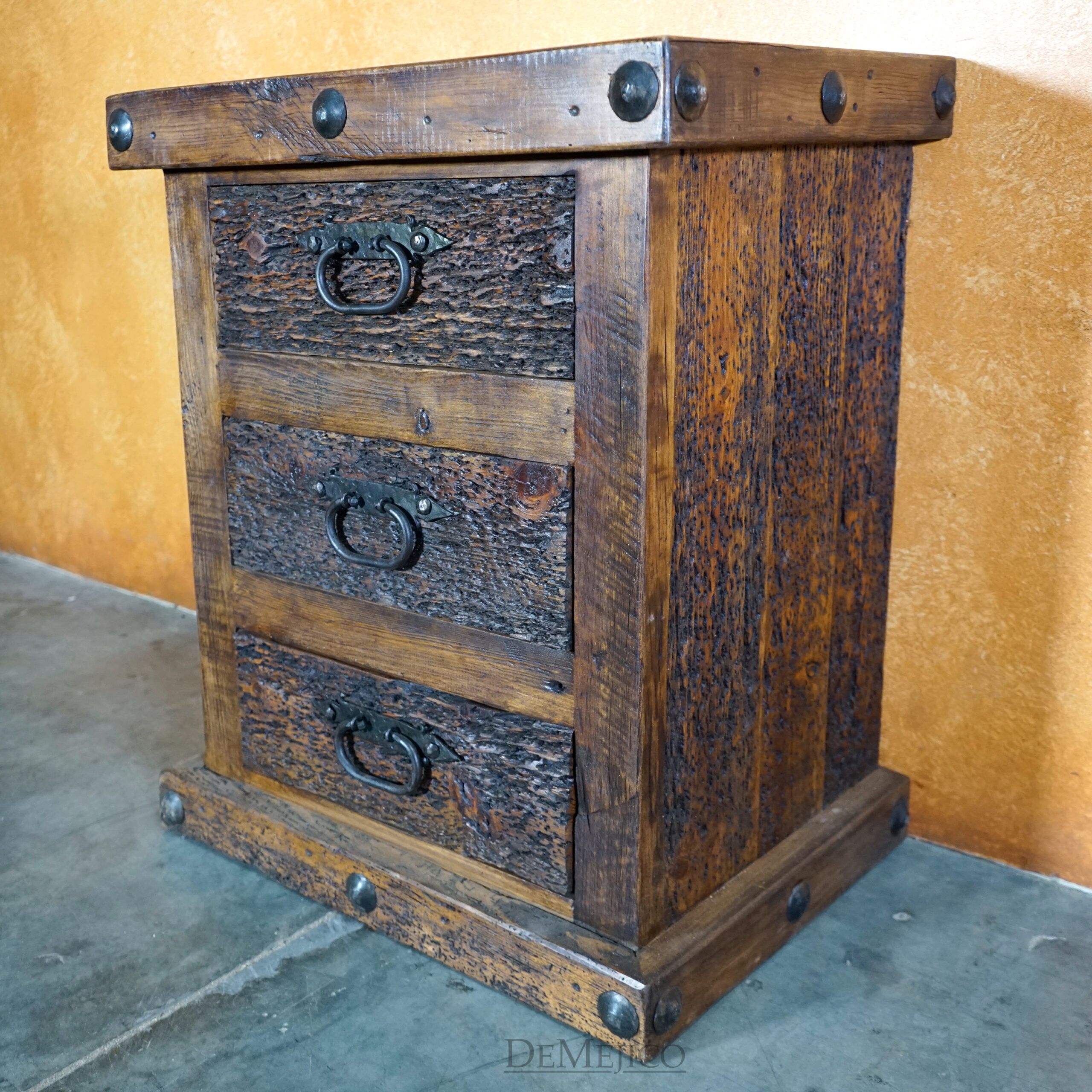 3 Drawer Troje Rustic Nightstand, Old World Nightstand - Demejico