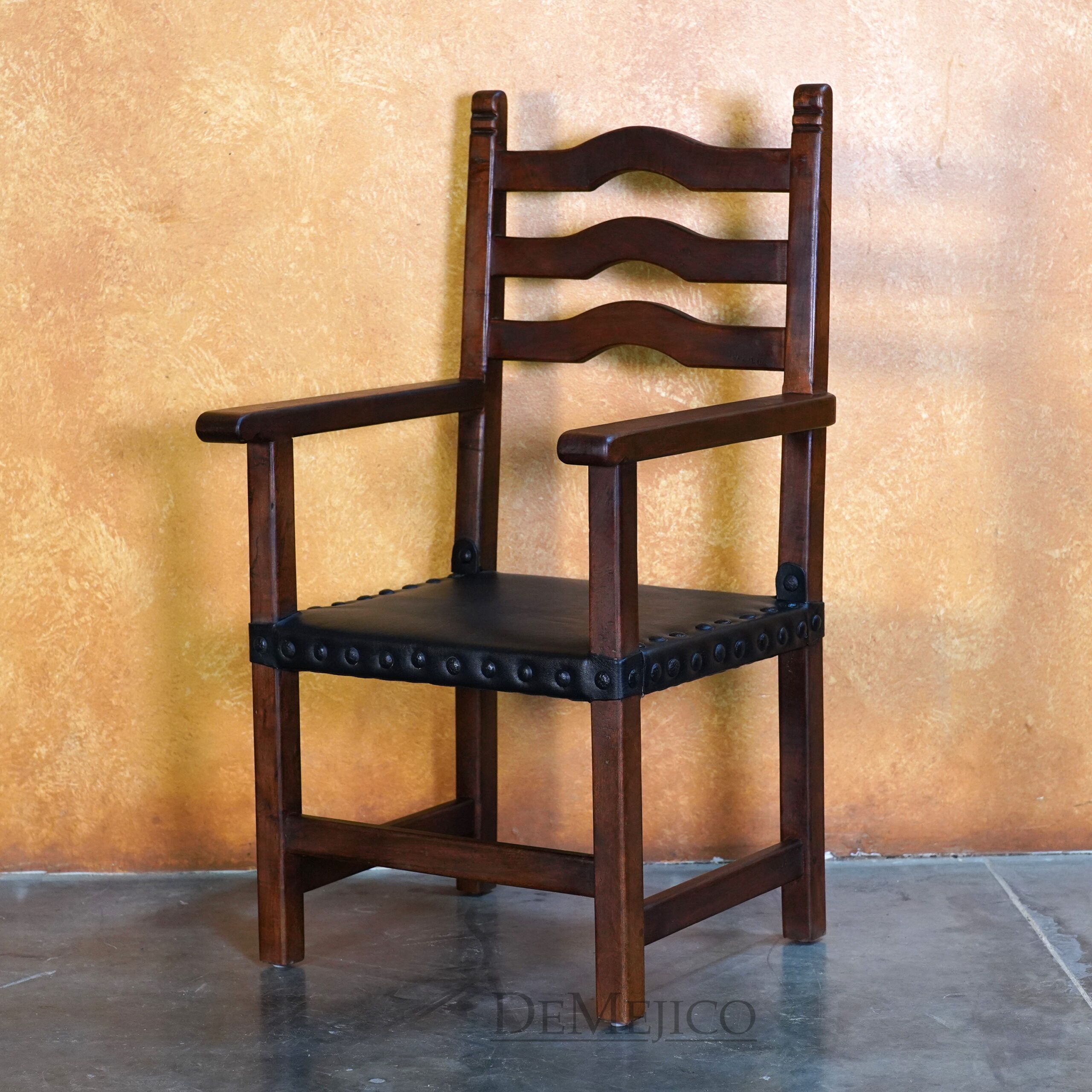 Silla Teco Leather with Amrs, Spanish Wood Ladder Chair - Demejico
