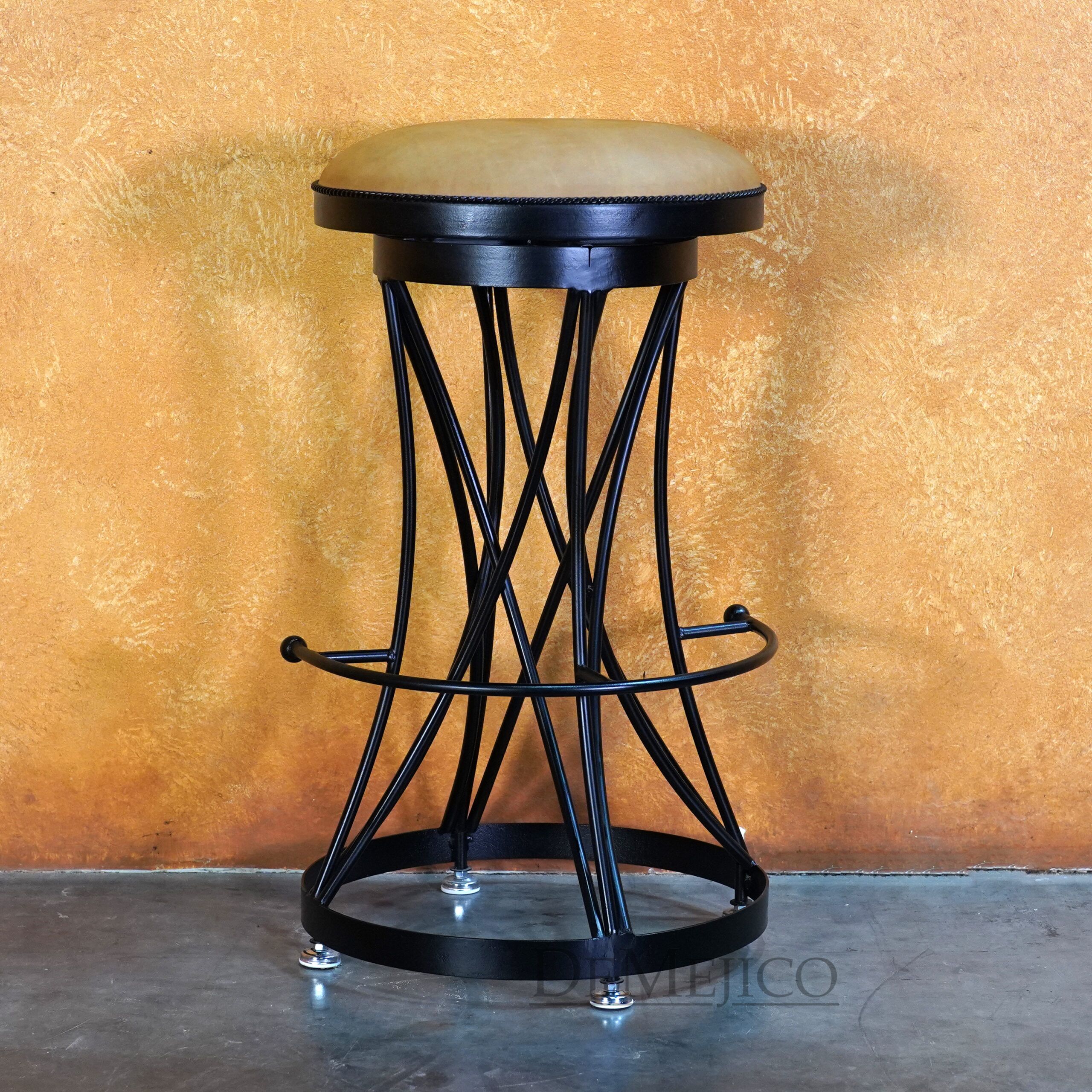 Indio Barstool, Spanish Round Leather Barstool - Demejico
