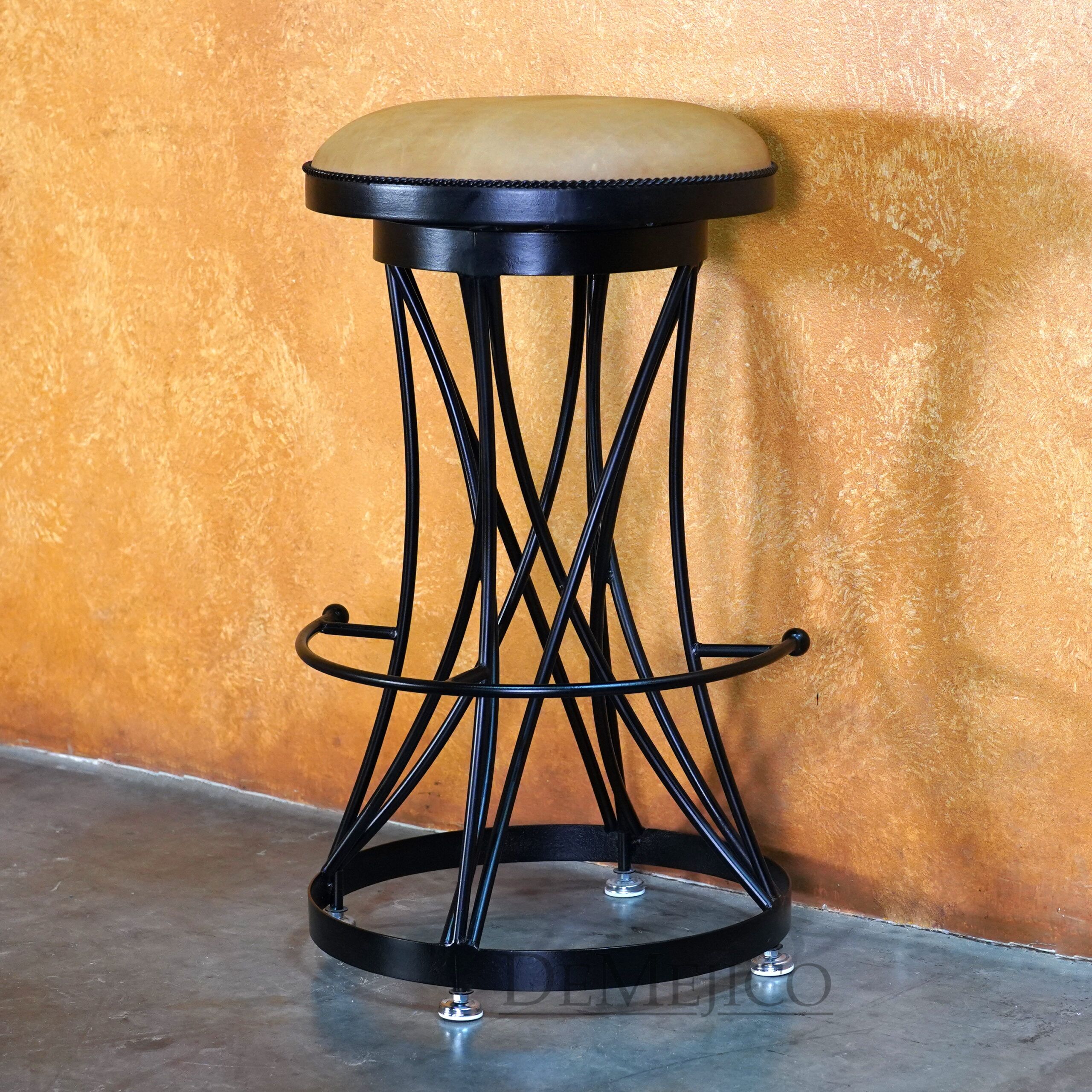 Indio Barstool, Spanish Round Leather Barstool - Demejico