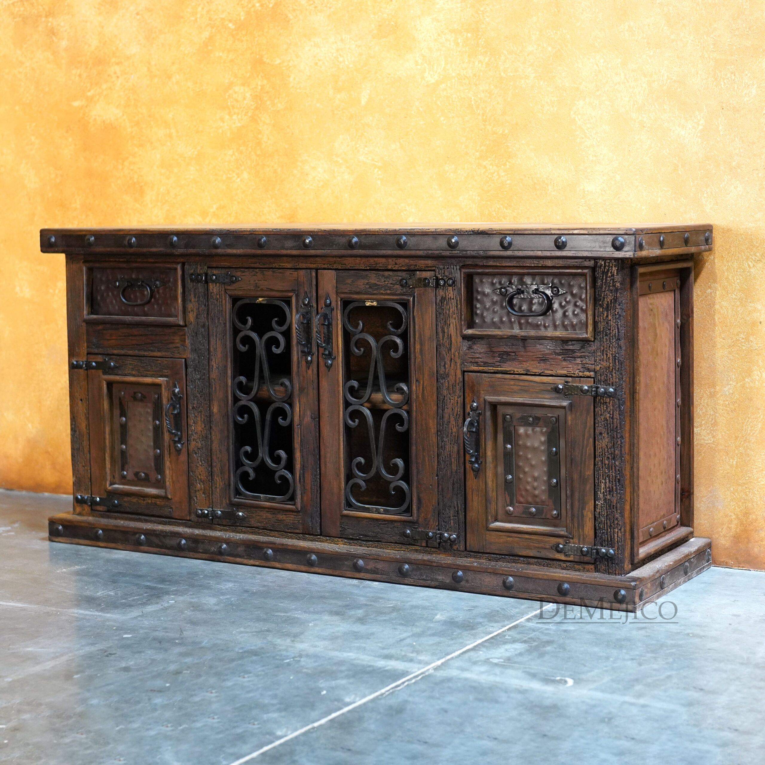 Small Forged Antigua Wrought Iron Buffet Hutch, Rustic Buffet Table