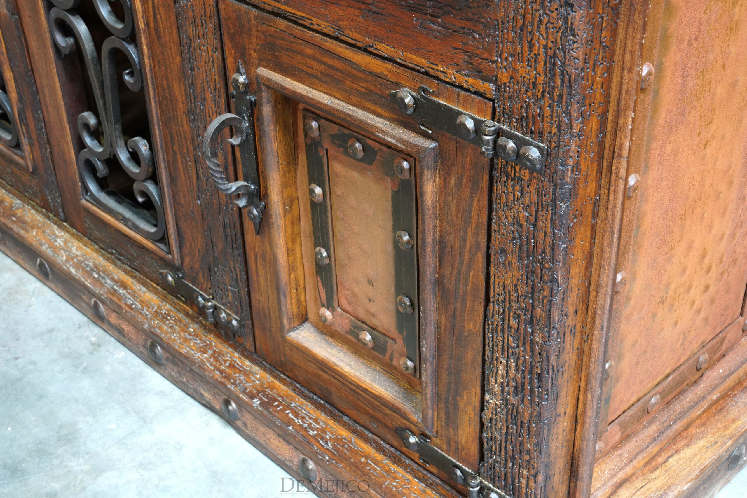 Small Forged Antigua Wrought Iron Buffet Hutch, Rustic Buffet Table