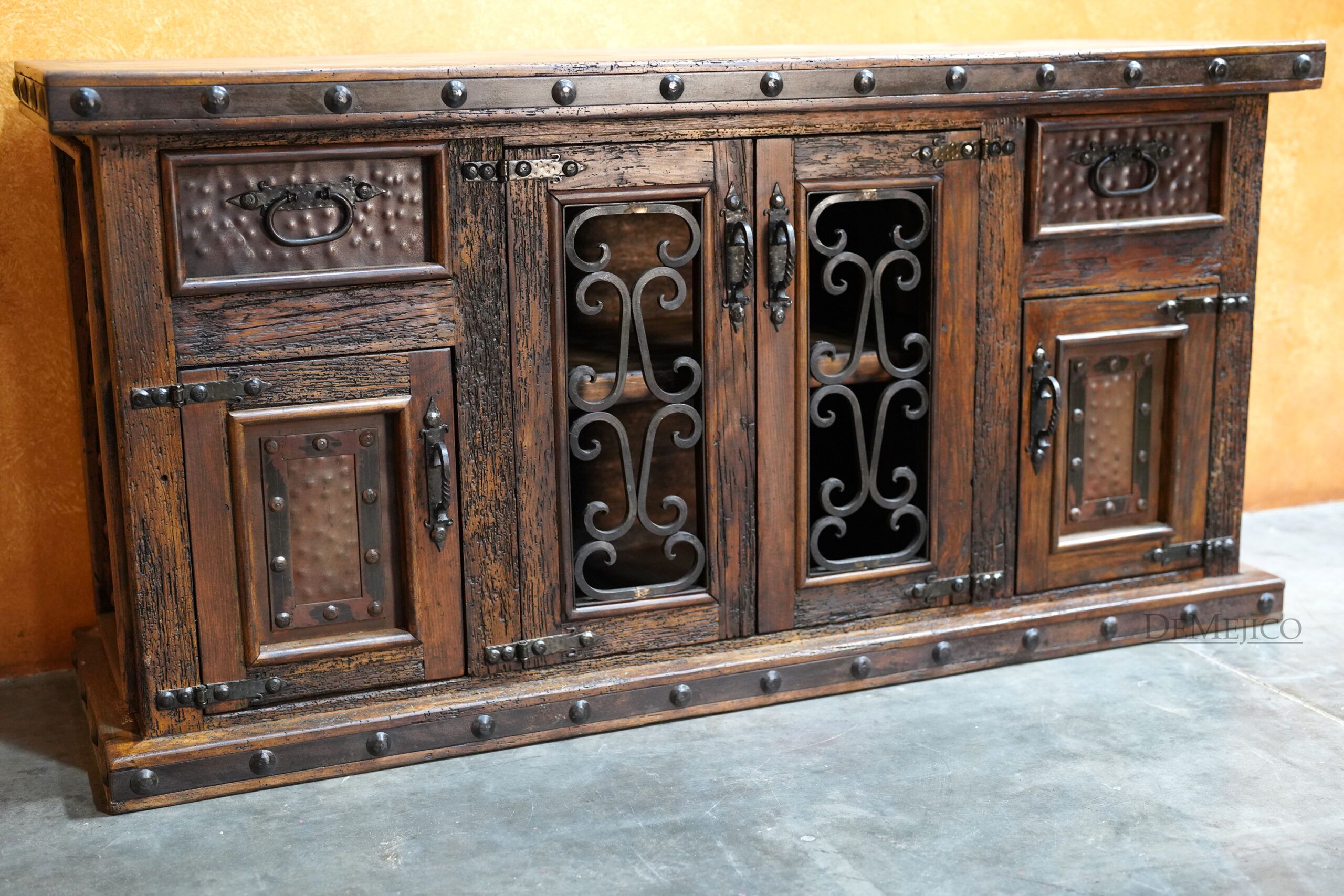 Small Forged Antigua Wrought Iron Buffet Hutch, Rustic Buffet Table
