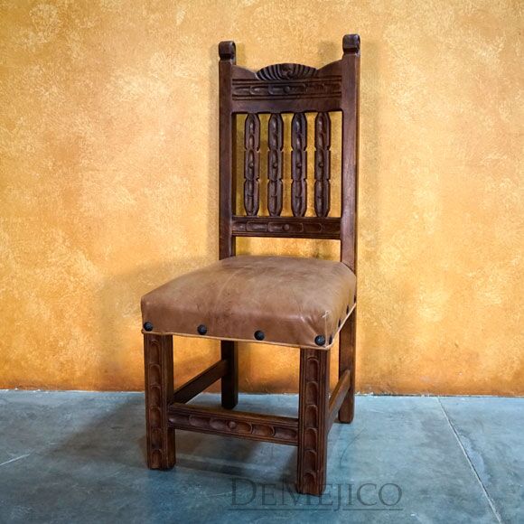 Spanish Carved Kitchen Chair, Silla Santa Fe
