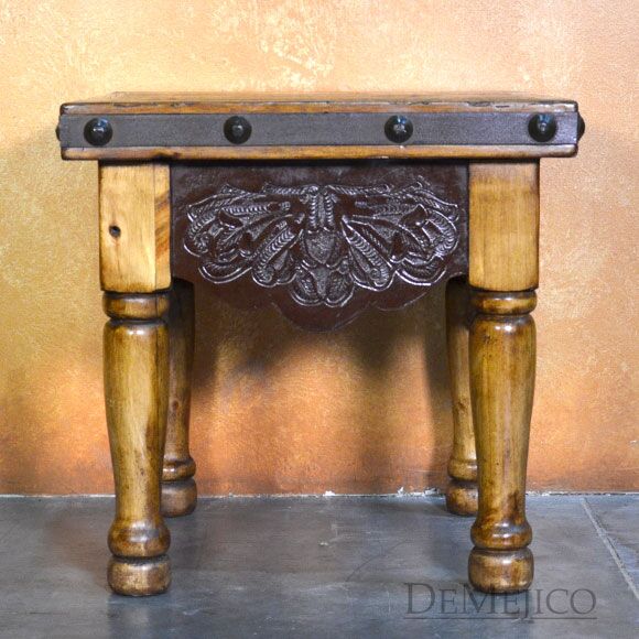 Cincel Agave Spanish End Table, Leather End Table