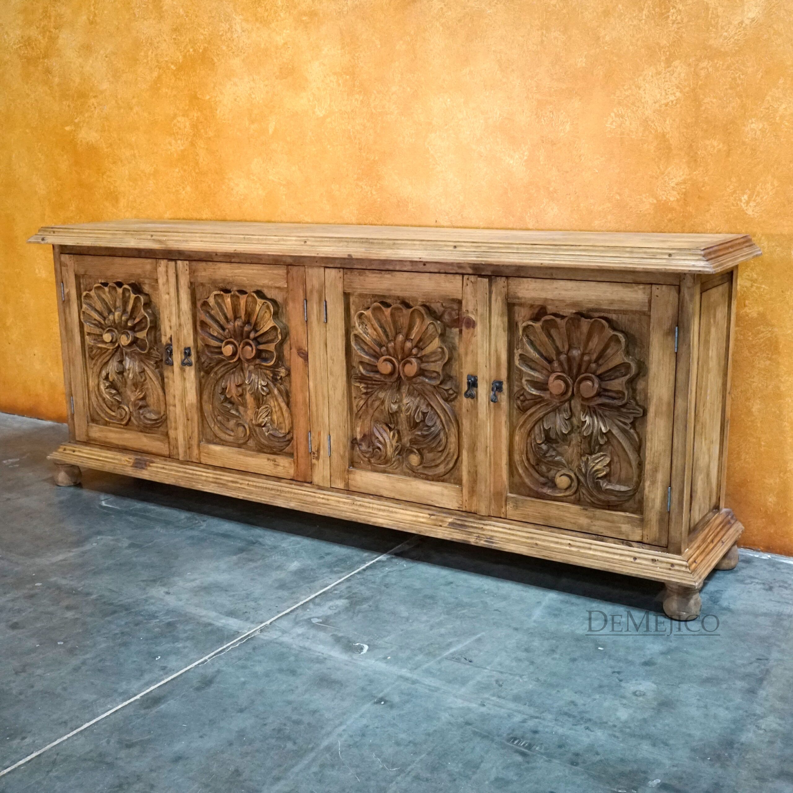 Concha Colonial Buffet, Hand Carved Buffet - Demejico