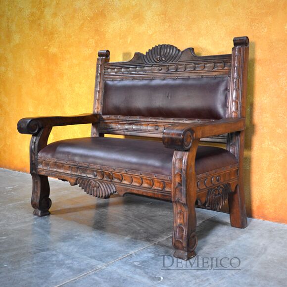 Santa Fe Bench, Carved Benches, Mexican Benches, Southwest Furniture, Mexican Furniture