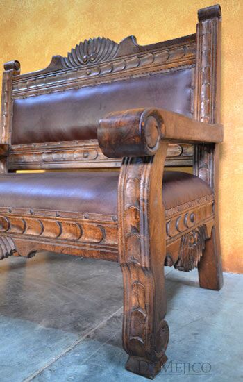 Santa Fe Bench, Carved Benches, Mexican Benches, Southwest Furniture, Mexican Furniture