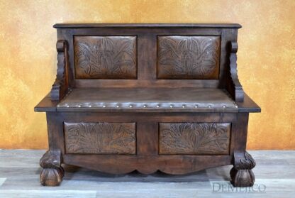 Spanish Poster Bench, Leather Entry Bench, Foyer Bench, Spanish Entry Bench