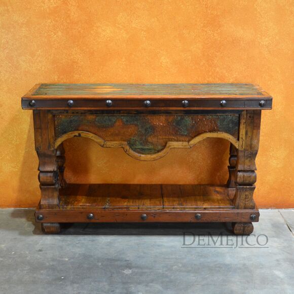 Hacienda Copper Console Table, Rustic Console Table, Old Door Console Table