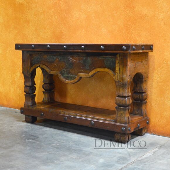 Hacienda Copper Console Table, Rustic Console Table, Old Door Console Table