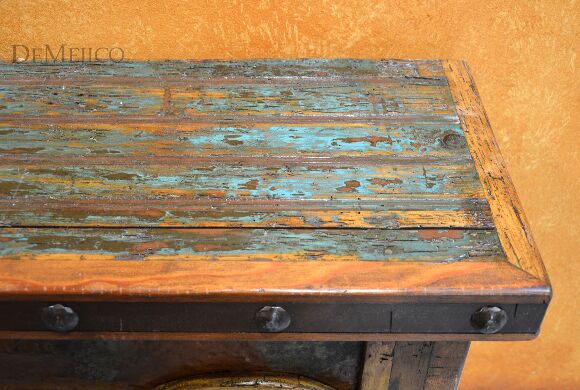 Hacienda Copper Console Table, Rustic Console Table, Old Door Console Table