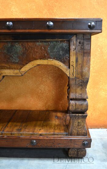 Hacienda Copper Console Table, Rustic Console Table, Old Door Console Table