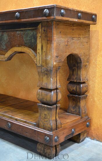 Hacienda Copper Console Table, Rustic Console Table, Old Door Console Table