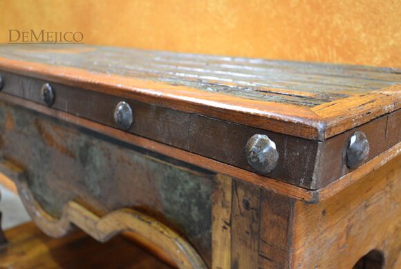 Hacienda Copper Console Table, Rustic Console Table, Old Door Console Table