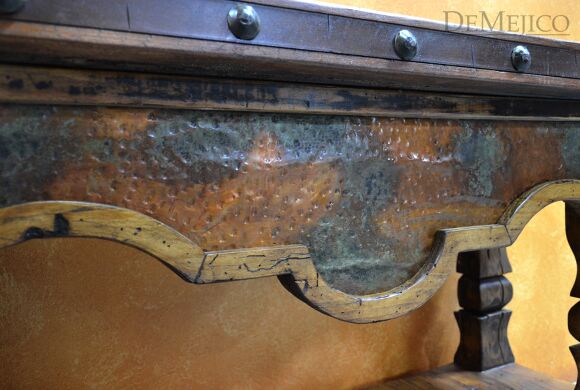 Hacienda Copper Console Table, Rustic Console Table, Old Door Console Table