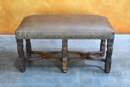 Small Banca Cristy, Spanish Leather Bench, Bedroom Bench