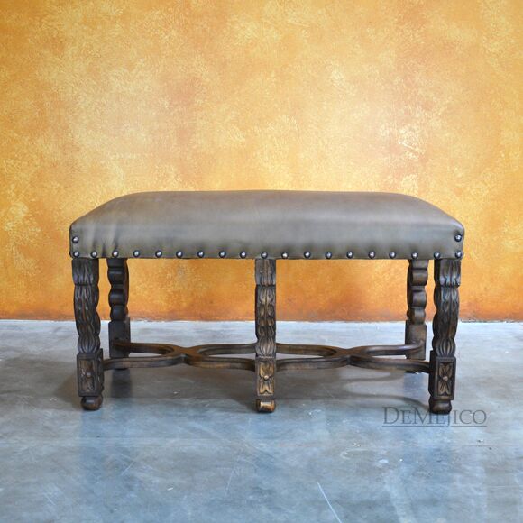 Small Banca Cristy, Spanish Leather Bench, Bedroom Bench