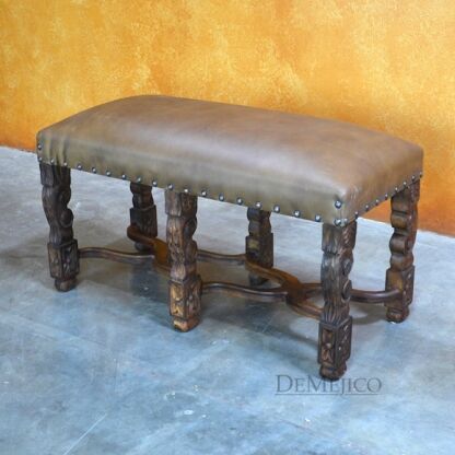 Small Banca Cristy, Spanish Leather Bench, Bedroom Bench