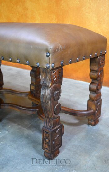 Small Banca Cristy, Spanish Leather Bench, Bedroom Bench