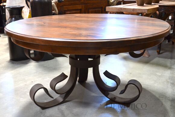 Mesa Tira with Wood Top, Round Mesquite Table, Round Table