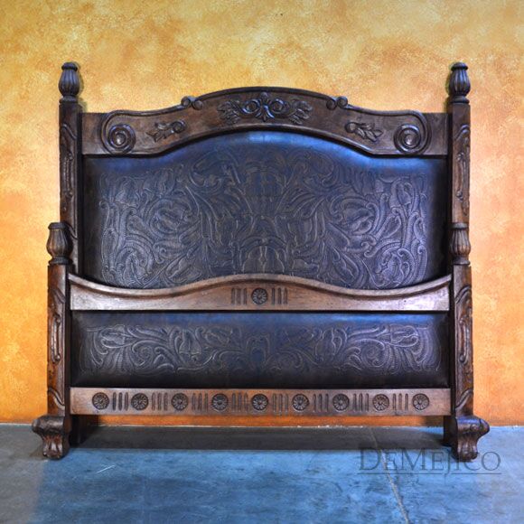 Spanish Poster Bed, Tooled Leather Bed