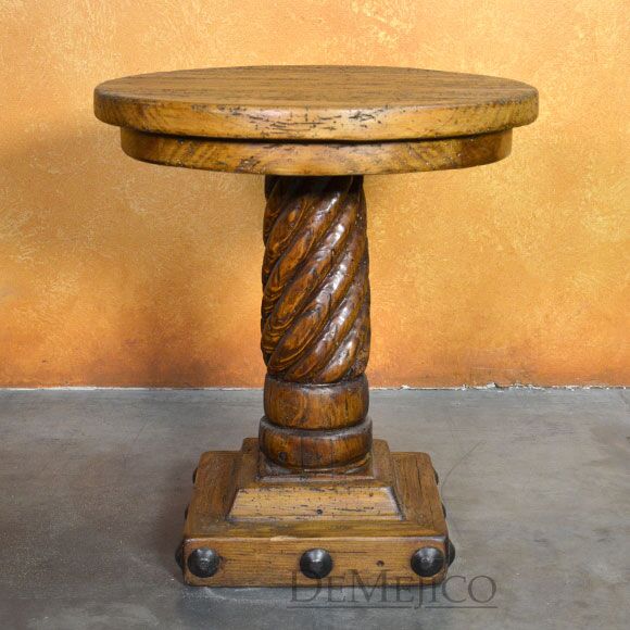 Old Wood Indonesia Redonda, Round End Table, Spanish End Table