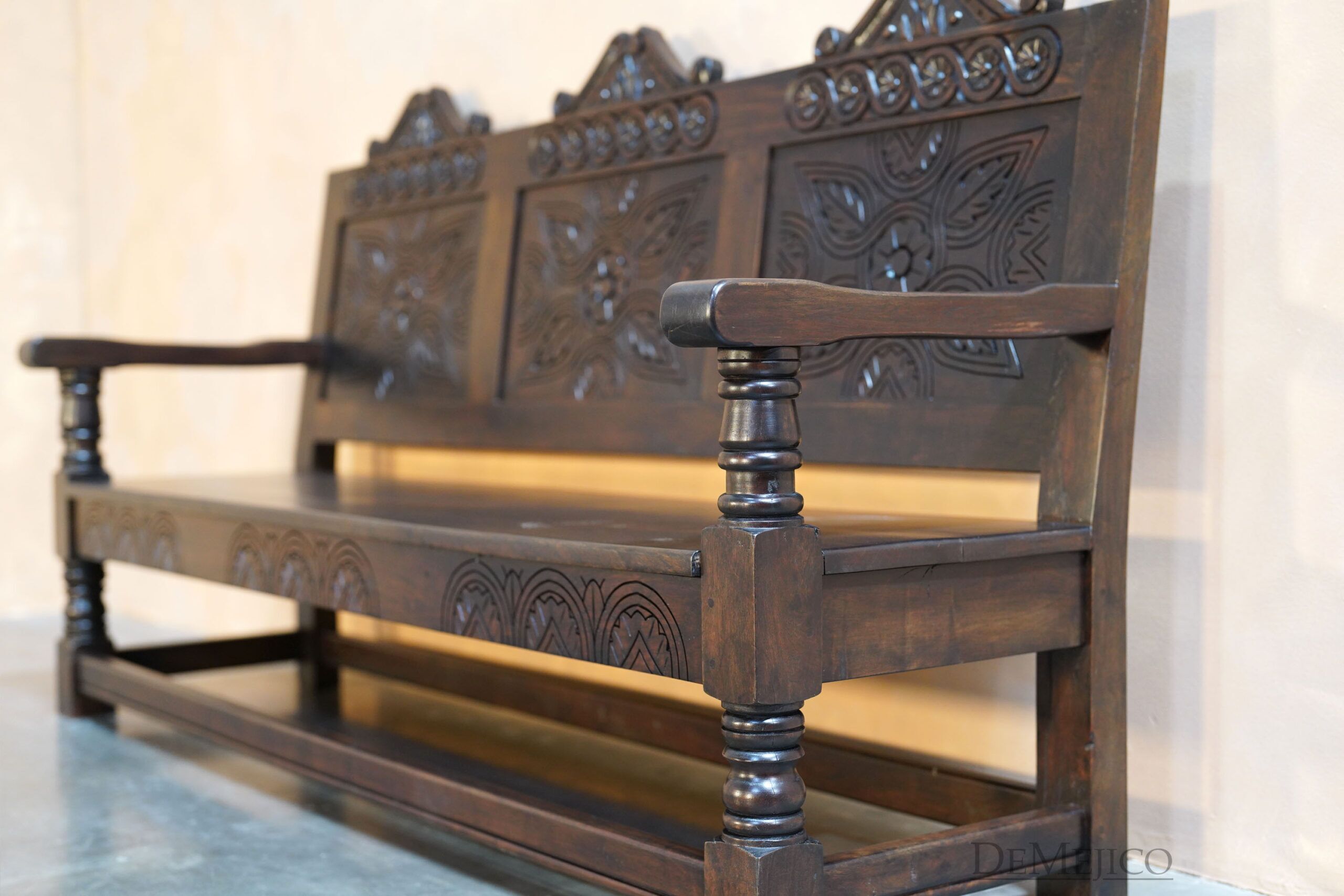 Banca Guadalupe, Spanish Bench, Spanish Colonial Chairs, Outdoor Bench, Hand Carved Bench