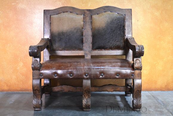 Double Hoja Spanish Leather Bench, Spanish Bench