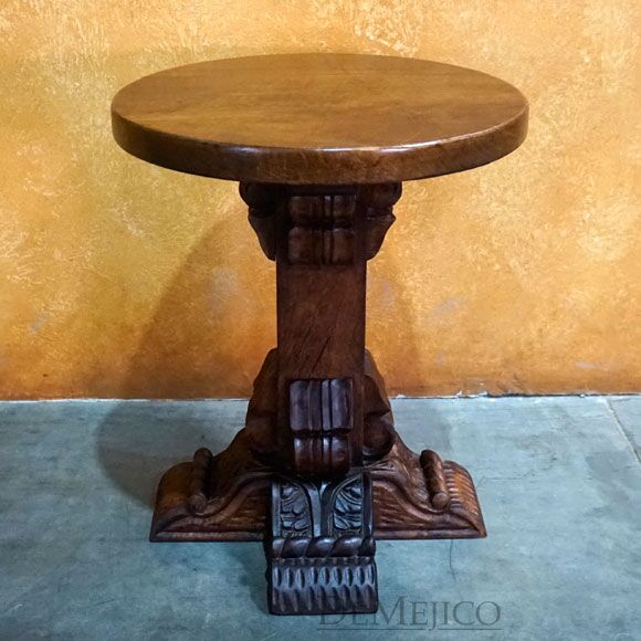 Armida Round Spanish End Table, Carved End Table