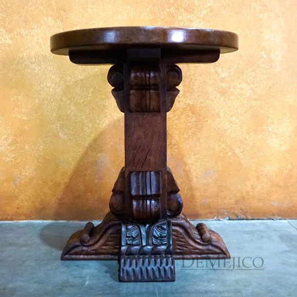 Armida Round Spanish End Table, Carved End Table