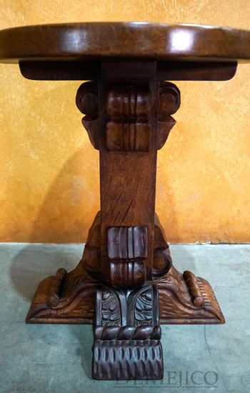 Armida Round Spanish End Table, Carved End Table