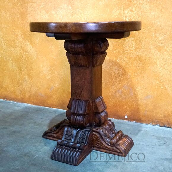 Armida Round Spanish End Table, Carved End Table
