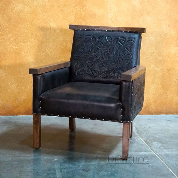 Tooled Agave Spanish Side Chair, Tooled Leather Side Chair