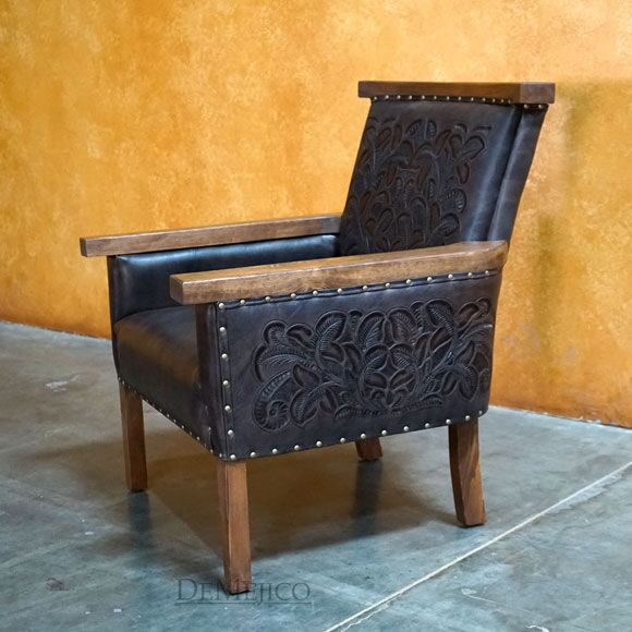 Tooled Agave Spanish Side Chair, Tooled Leather Side Chair