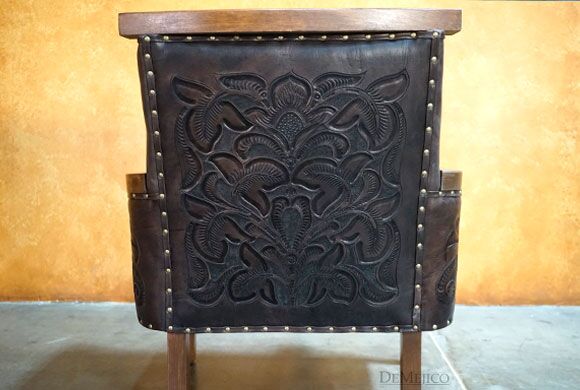 Tooled Agave Spanish Side Chair, Tooled Leather Side Chair