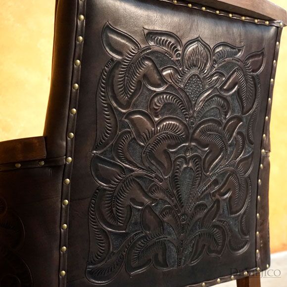 Tooled Agave Spanish Side Chair, Tooled Leather Side Chair