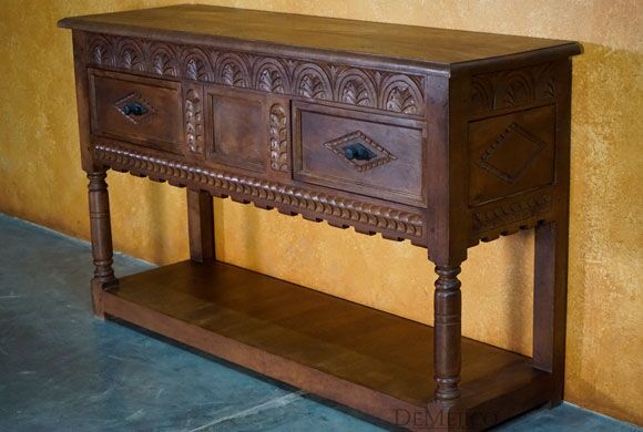 Spanish Revival Console, Spanish Carved Console