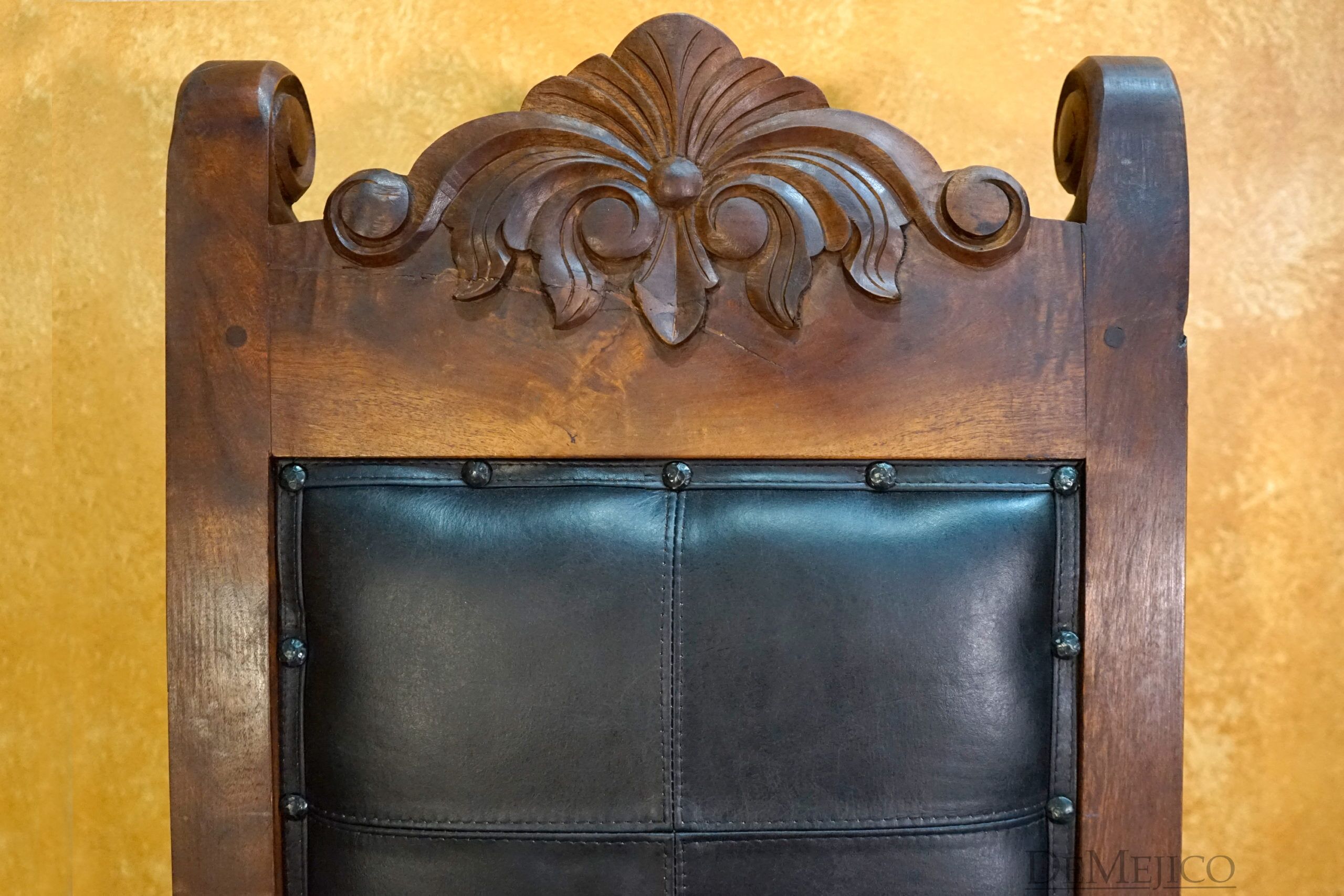 Stitched Silla Hoja, Spanish Carved Dining Chair