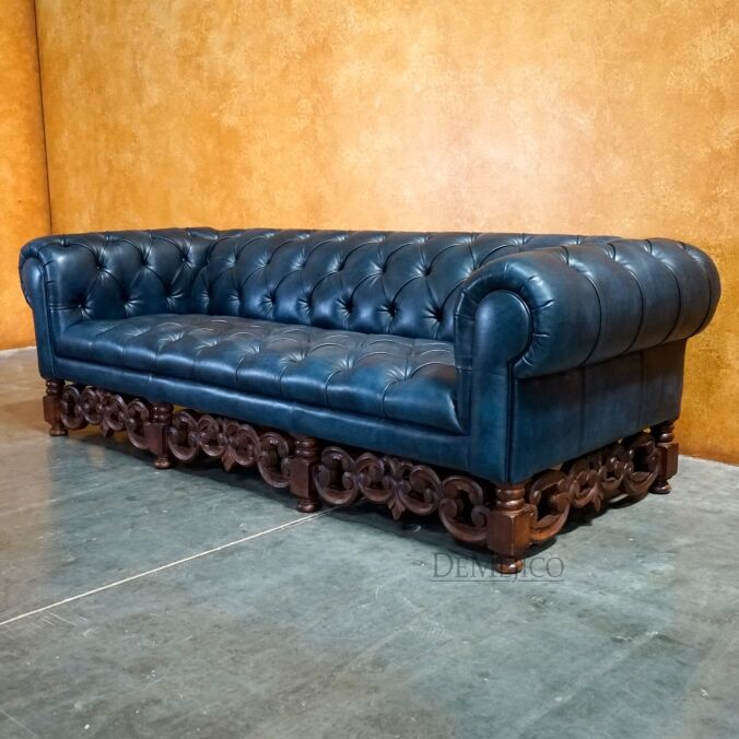 Sofa Elegante Especial, Spanish Style Sofa, Blue Leather Sofa - Demejico