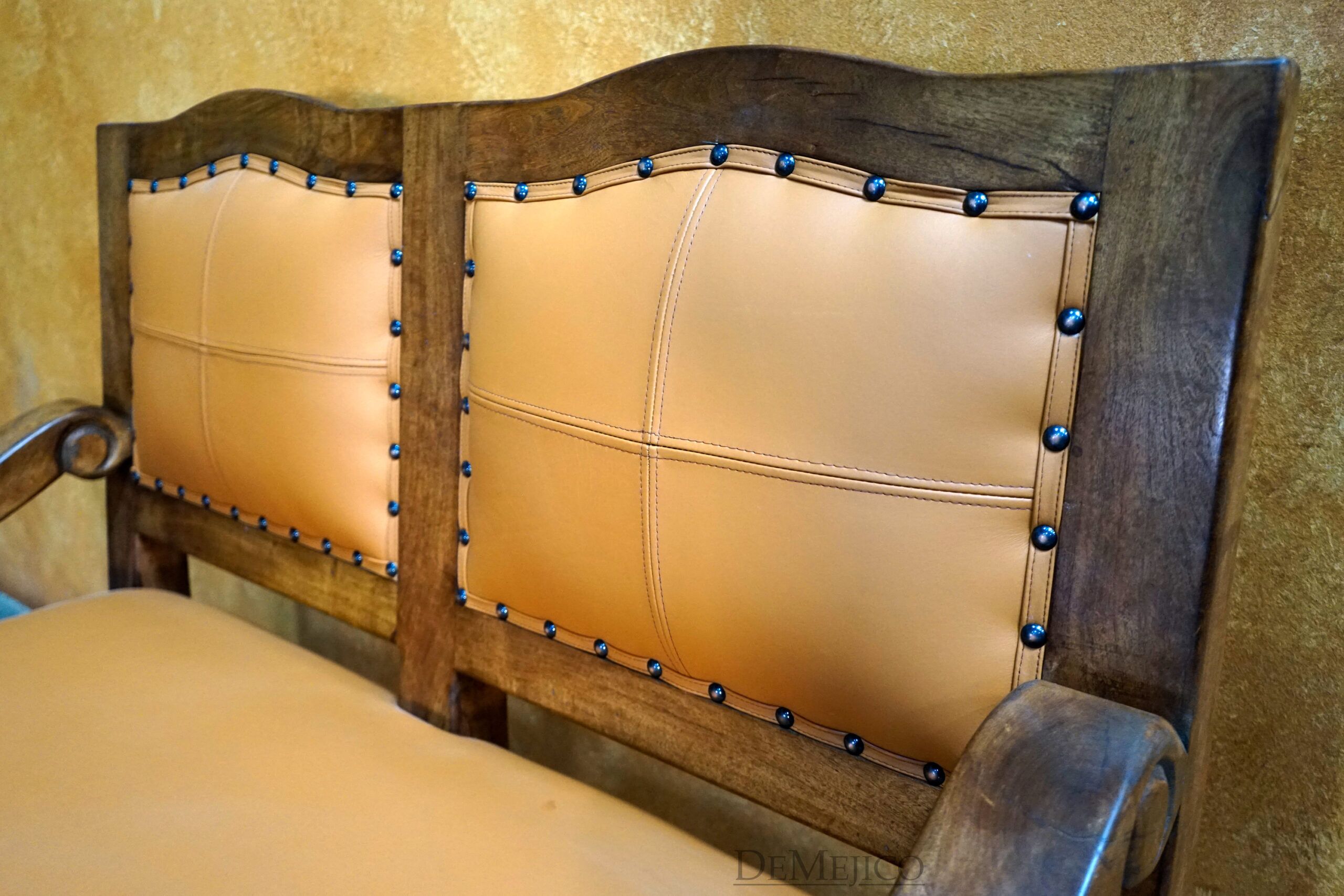 Banca Hacienda Loveseat, Spanish Leather Bench, Spanish Style Seating